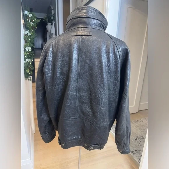 Vintage Nautica Genuine Leather Jacket Men’s Size 46 Black - Picture 3 of 11